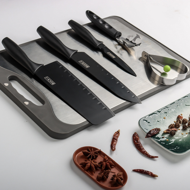 utensilios de cocina transfronterizos de cinco piezas Kit de cuchillos de cocina de acero inoxidable Kit de cuchillos de cocina de hoja negra Kit