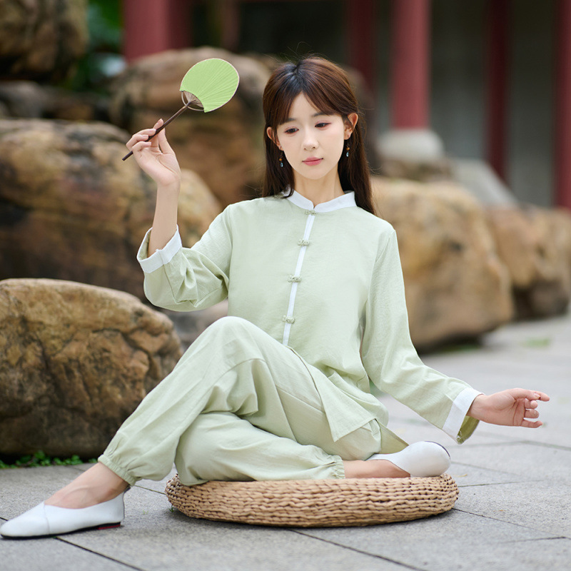 2025 New Retro New Chinese Style National Style Improved Zen Tea Suit Layman's Suit Loose Casual Tai Chi Suit Suit for Women