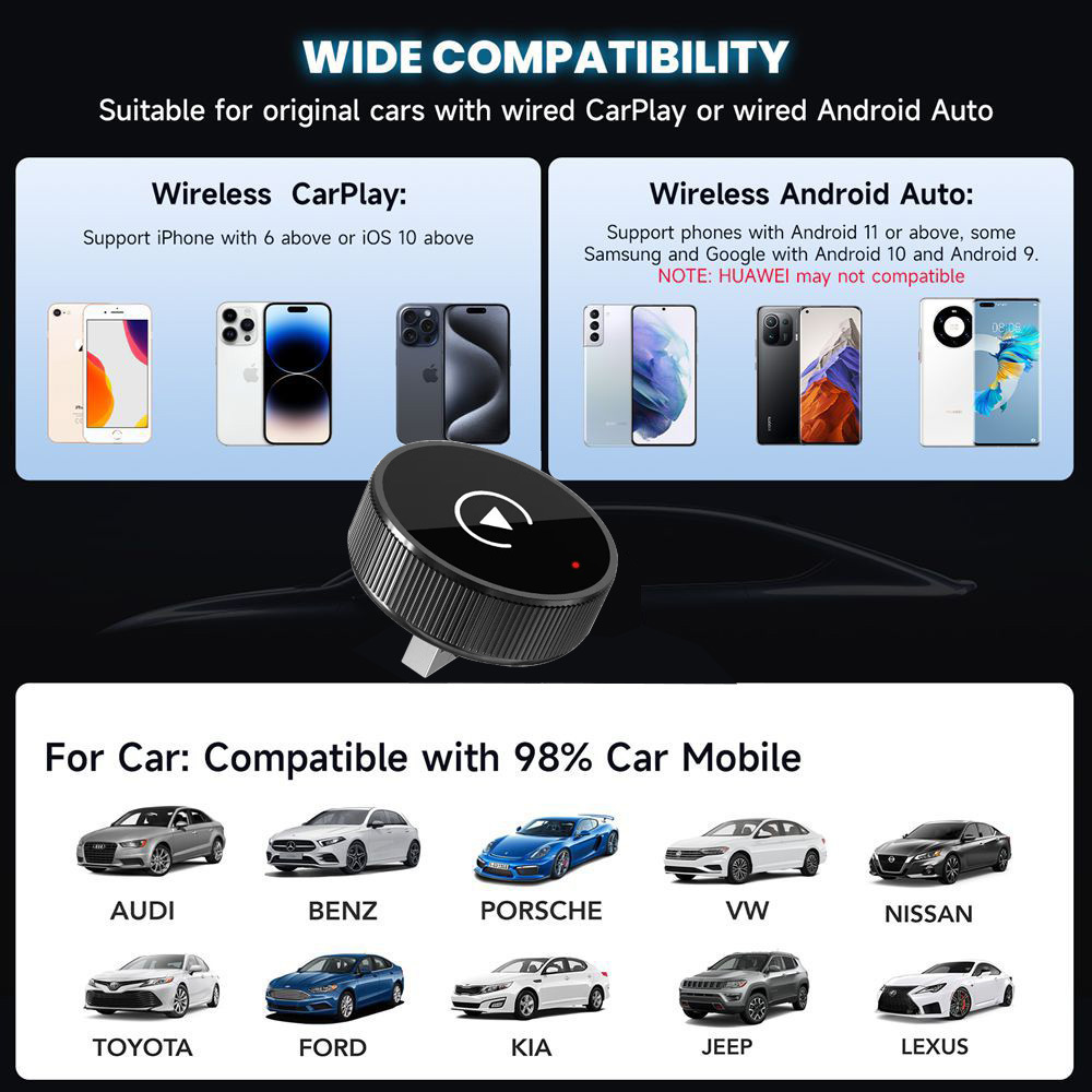 New Wireless Carplay Box Android Auto 2-in-1 Car-Mounted Wired to Wireless Adapter Cross-Border Hot Seller