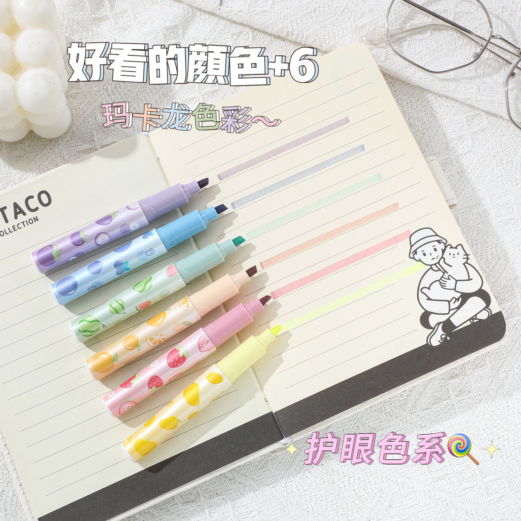Fruta creativa highlighter mini bolsillo de dibujos animados pluma estudiante clave color protección para los ojos al por mayor