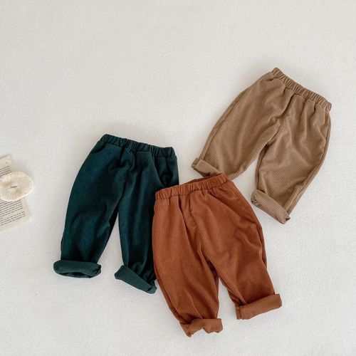 Spring and Autumn Infant Children's Male and Female Lapel Cardigan Jacket + Pants Corduroy Two-piece Set