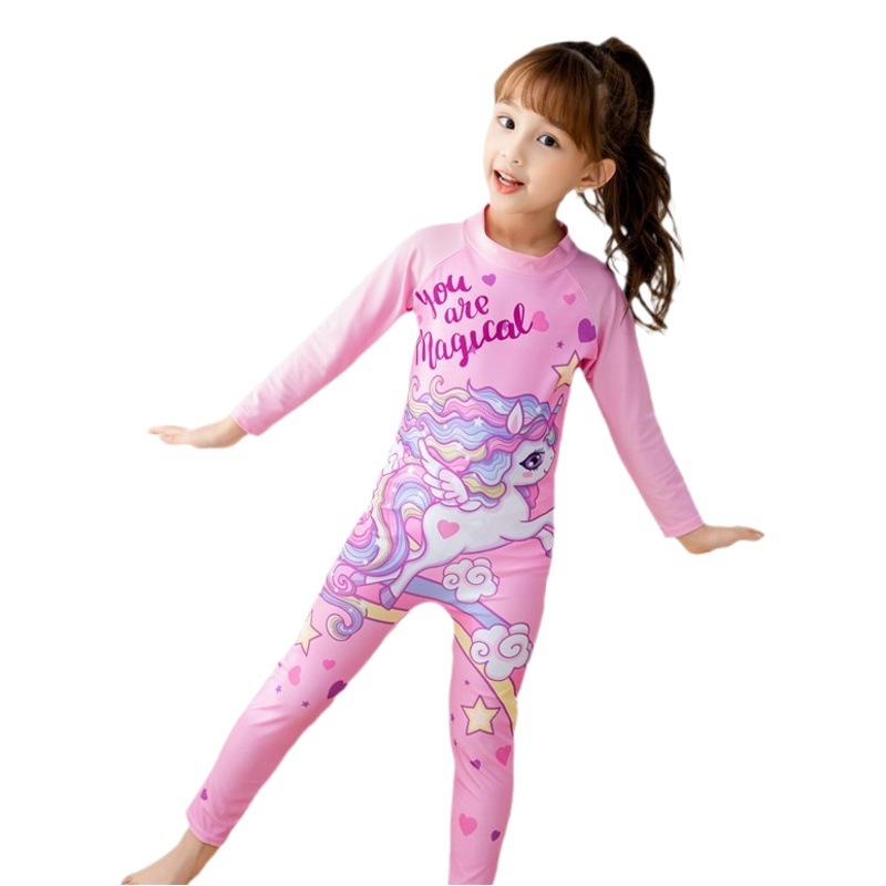 Traje de baño de dibujos animados para niños y niñas traje de baño de manga larga traje de playa traje de surf de una pieza para niños medianos y pequeños Protección solar