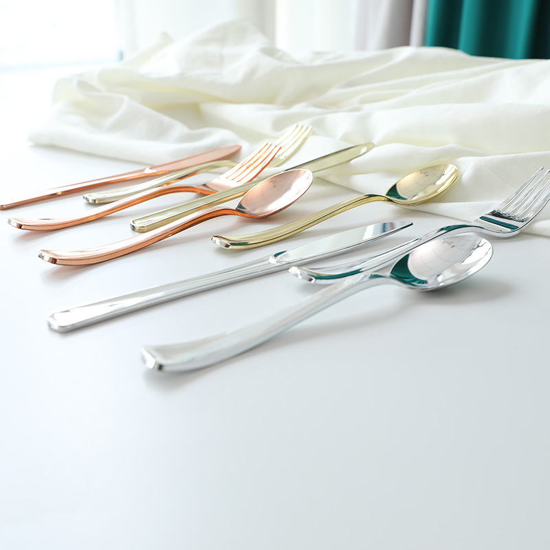 Disposable knife and fork spoon golden rose gold silver party tableware plastic knife and fork spoon birthday party wedding decoration