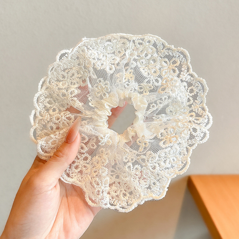 2#네잎 클로버 레이스 유백색 머리끈-16CM