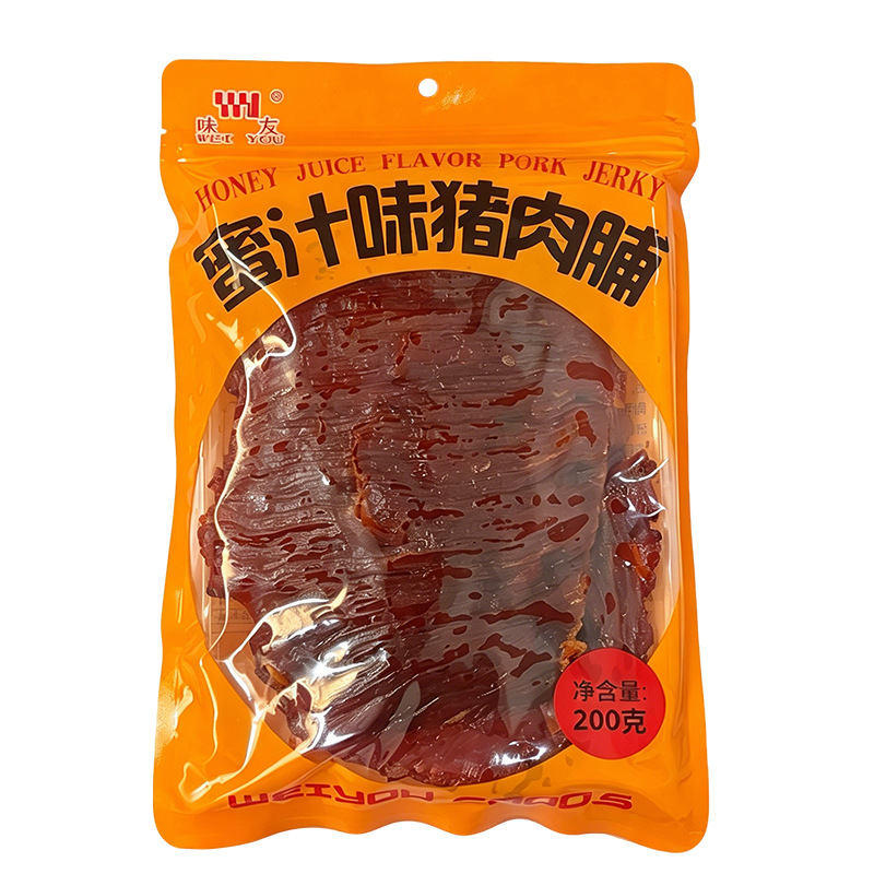 味友食品200G手撕き豚胸肉、高品質手撕き蜂蜜漬け豚胸肉、卸売販売、オフィスでの食欲を満たす商品