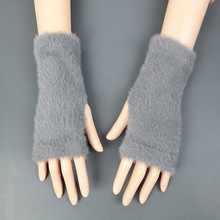 半指毛絨手套女冬保暖加絨針織可愛手襪半截露指觸屏學生防寒護腕