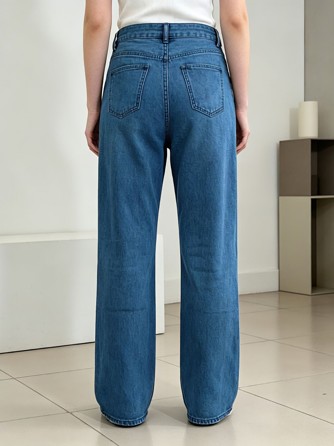 Jeans de Pierna Ancha para Mujer de Mezclilla de Algodón, Cintura Alta y Corte Recto para Uso Casual image 3