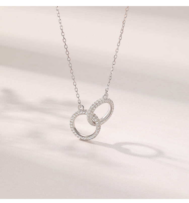Korean Female Design Full Diamond Double Ring Pendant S925 Silver Necklace Wholesale display picture 4