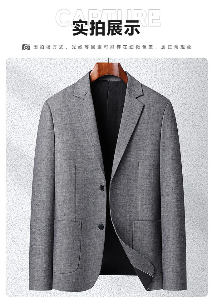 Áo vest công sở nam len pha không cần là ủi, mỏng nhẹ, màu trơn, ôm dáng, một hàng hai nút — Màu xám, Màu đen, Xanh hải quân chi tiết 17