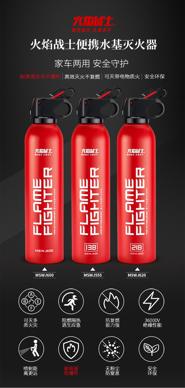 Fire Warrior Vehicle-mounted Fire Extinguisher Vehicle Fire Annual Inspection Equipment Household Small Portable Water-based Fire Extinguisher