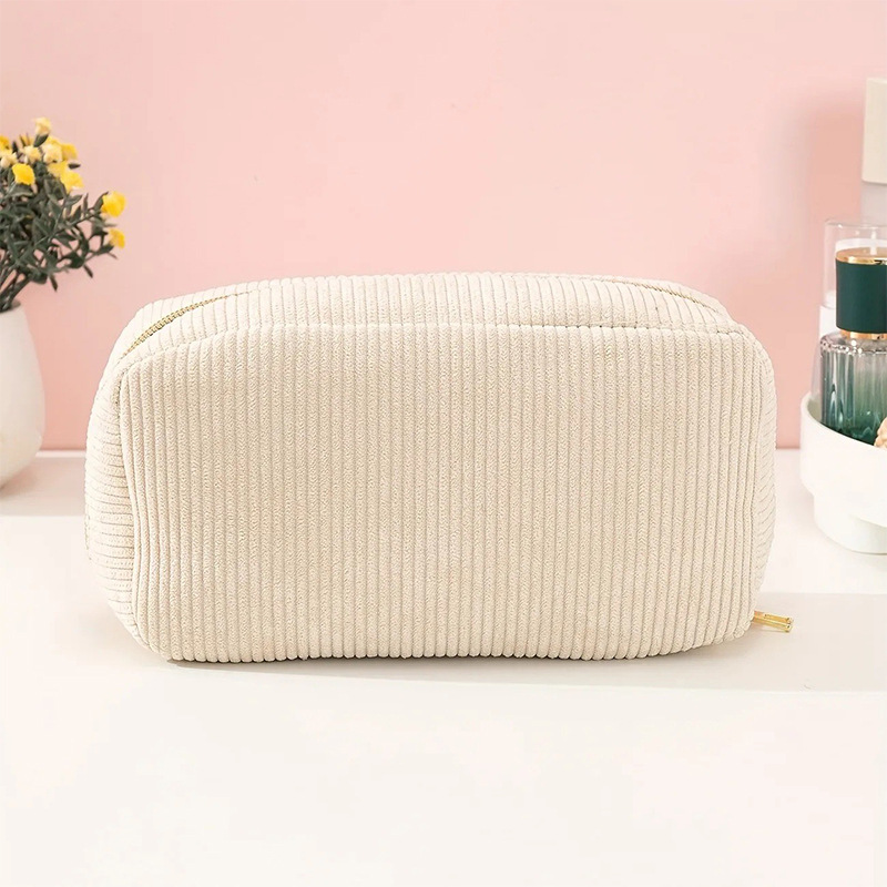 Ladies' makeup bag, large capacity portable travel storage bag, toiletries bag, high-end minimalist corduroy storage bag_voghion.com