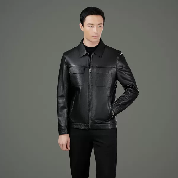 Lapel black single leather