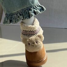 可爱卡通小熊厚底保暖雪地靴女款2025年冬季防滑加绒加厚软底棉鞋