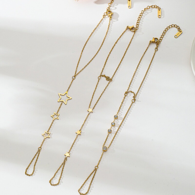 Cross-Border Supply Titanium Steel 18K Electroplated Star Thin Chain Simple Finger Ring Chain Stainless Steel Women's 2024 New Model