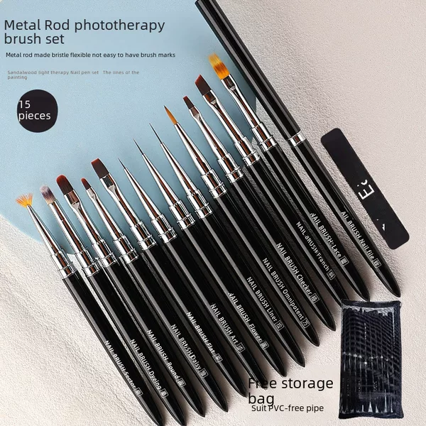 Cross-Border Metal Handle Nail Art Pen Set, Complete Set of 15 Colored Pens, Functional Pens, Daisy Pens, Flower Pens, Phototherapy Pens