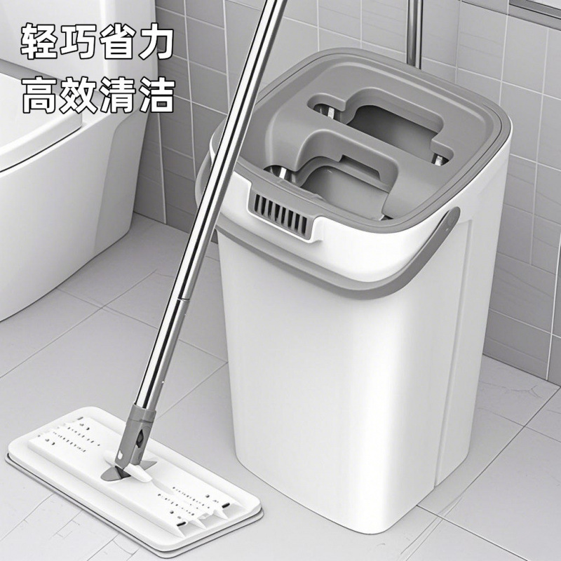 Mop for Home Use, One-Step Cleaning, Hands-Free Washing, Thickened Mop, Dual-Use for Dry and Wet, with Bucket Set, Lazy Mop, Flat Mop