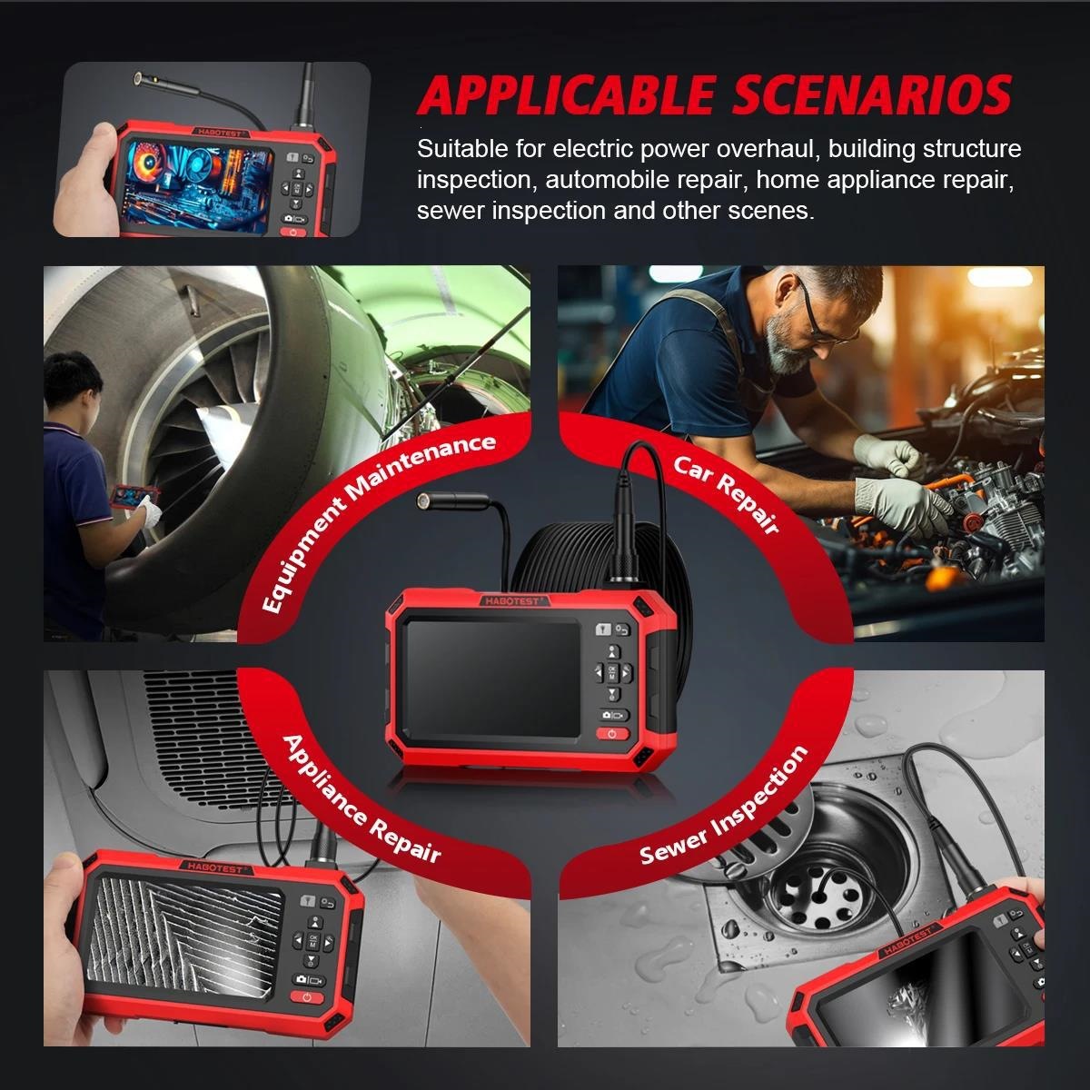 HABOTEST Taşınabilir HD Endüstriyel Borescope 4.3 İnç Ekranlı Boru Oto Onarım Su Geçirmez Kamera