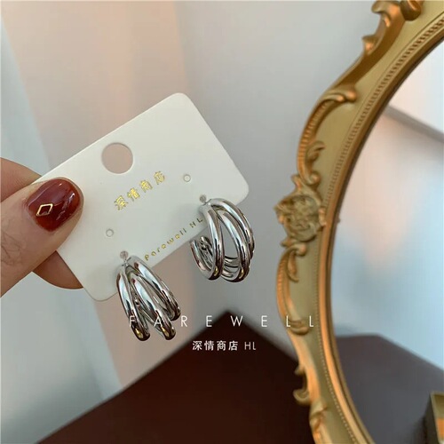 Minimalist style silver hoop earrings  new trendy cool style earrings studs and buckles exaggerated temperament earrings earrings