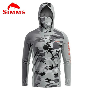 SIMMS Camouflage Fishing Clothing Men's Luya Sunscreen Clothing Ice Silk Long Sleeve Hoodie with Mask Quick-drying Breathable Thin