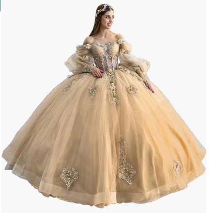 Flores vestido de adulto con mangas brillante con cuentas vestido dulce 2026 nuevo vestido de baile de hombro para mujeres image 11