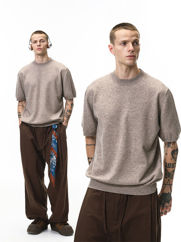 Jie Zhan Men'swear | Old Money Wool Knit T-Shirt 25 Autumn New Arrival Trend Brand Loose Warm Knit Short Sleeve Round Neck Sweater