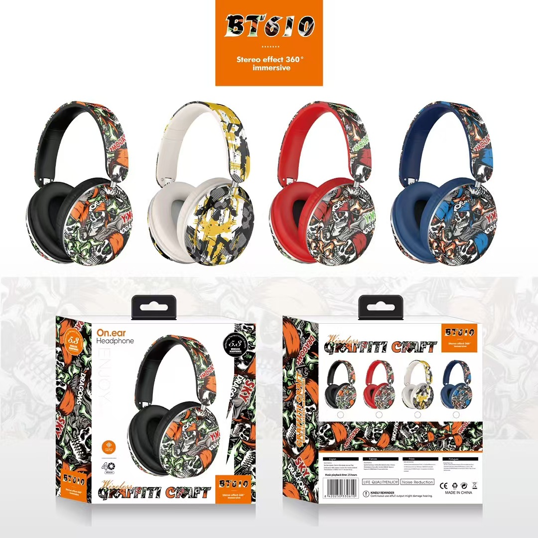 Nuevo modelo de explosión transfronteriza BT610 auriculares Bluetooth auriculares inalámbricos National Tide graffiti estéreo fábrica al por mayor