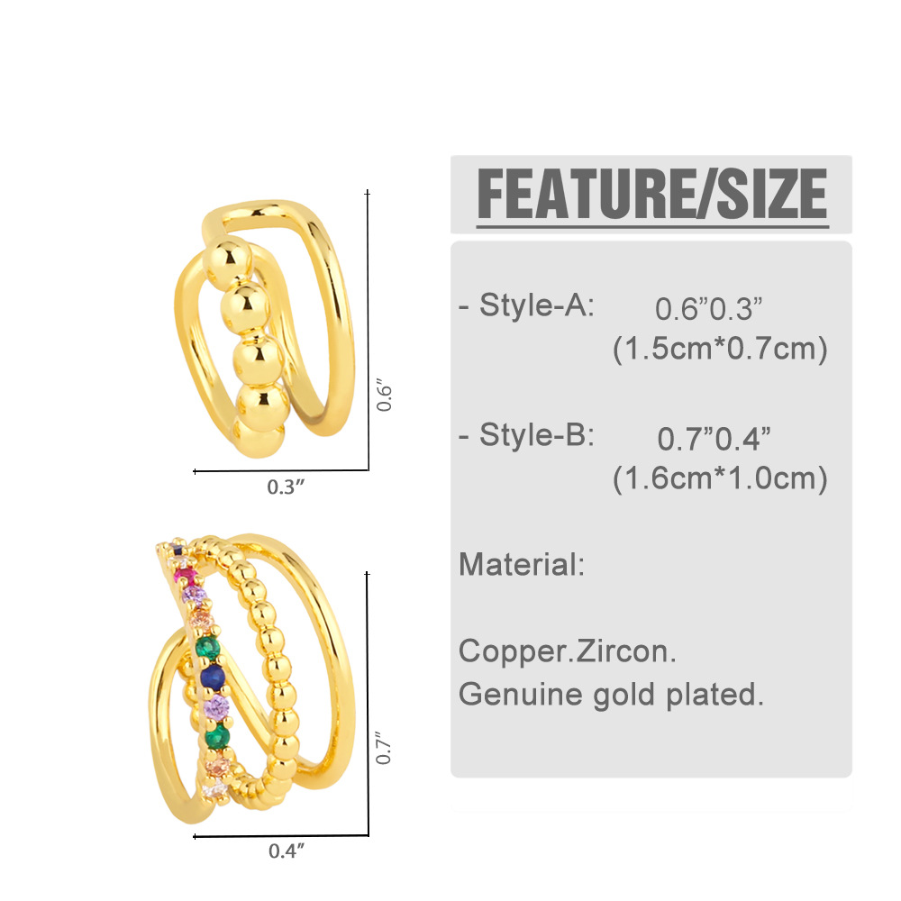 Fashion Irregular Copper Ear clips Plating Inlay Zircon Copper Earrings