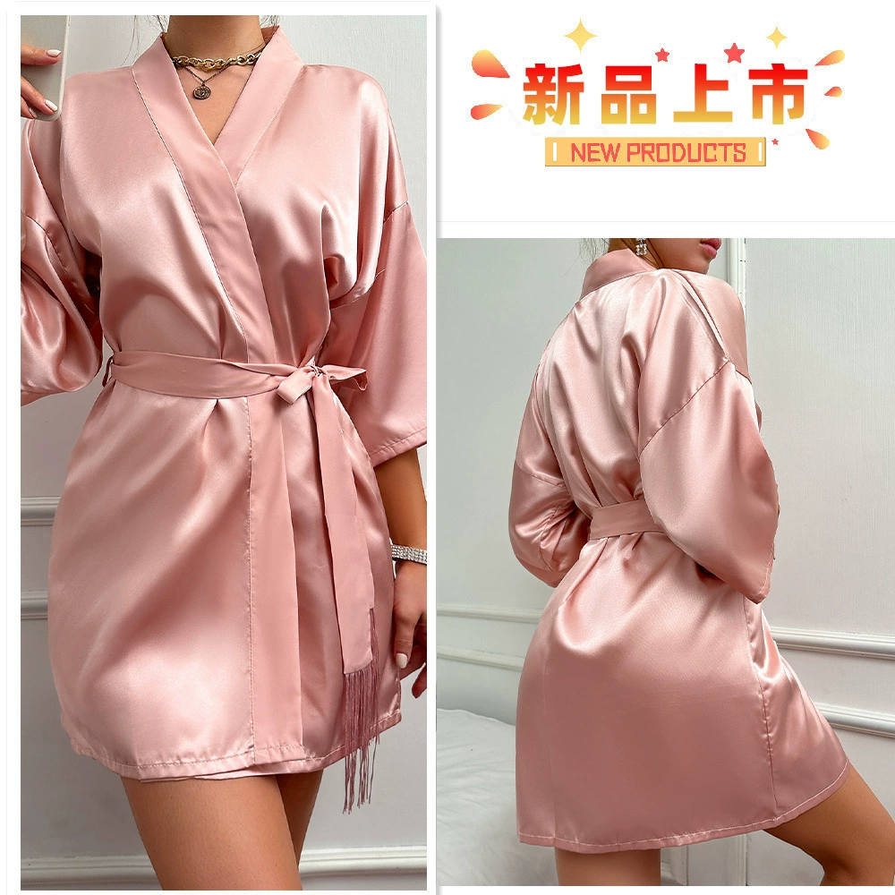 Летний шелковый халат, короткий модный тонкий кардиган, сексуальная пижама.