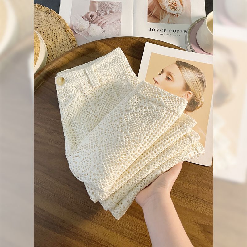 Women's Stylish Chic Hollowed Out Lace Casual Pants Straight Wide Leg Trousers Versatile Design New Summer Style_ecoleips.com