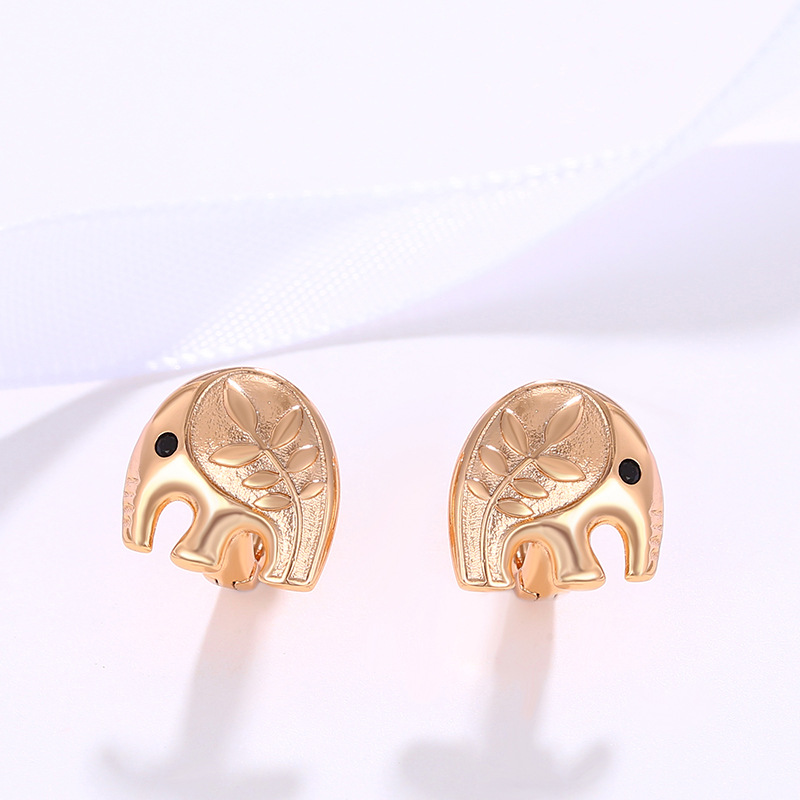 Xuking joyería de dibujos animados lindo animal elefante hebilla del oído 18K chapado en oro coche flor moda pequeños pendientes para niños