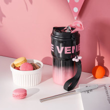 菲驰VENES缤纷多彩咖啡杯FC259-550黑粉色550ml水杯316不锈钢杯子