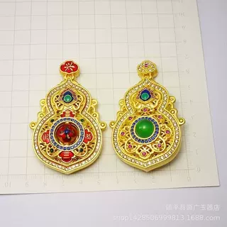 直播货源新款玉髓腰缠万贯吊坠冰种绿玉髓挂件景泰蓝八宝葫芦吊坠