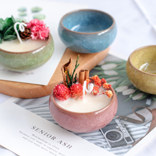 美沐儿 创意冰裂纹陶瓷杯diy香薰蜡烛紫砂七色蜡烛空杯多色小茶杯