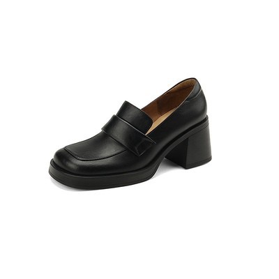 Pantofi sport Lefu cu toc gros din piele naturală, cu gura adâncă, pentru femei, cu cap pătrat, maro, impermeabili_voghion.com