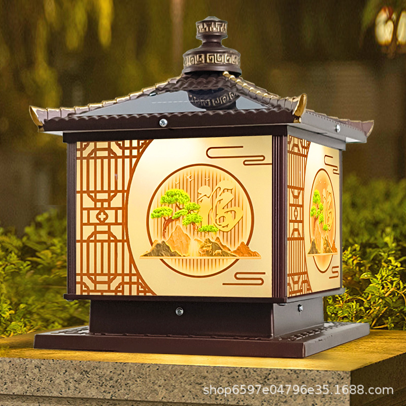 Column Head Lamp Solar Outdoor Gate Lamp Villa Waterproof Wall Lamp Courtyard New Solar Gate Pier Pillar Lamp