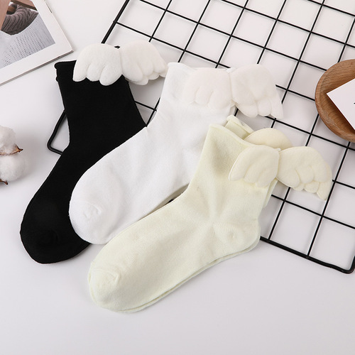 Macho Socks 2.0 Lolita Winged Socks Solid Color JK Angel Socks Couple Best Friend JK Mid-Tube Socks
