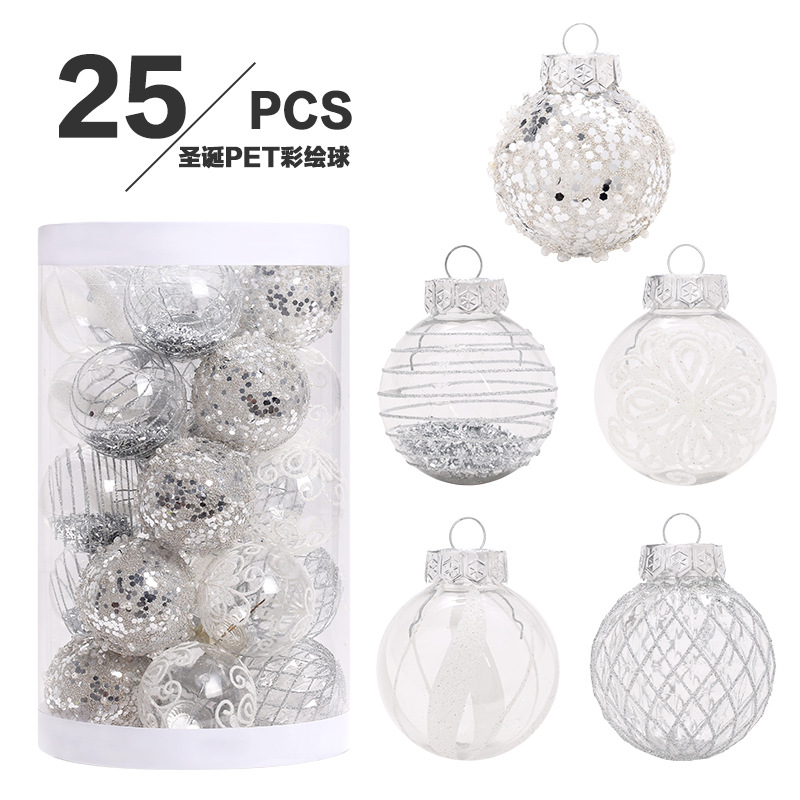 Transfronterizo nuevas decoraciones de Navidad blanco de plata boutique PET pintado BOLA DE Navidad traje de bola decorativa del árbol de Navidad