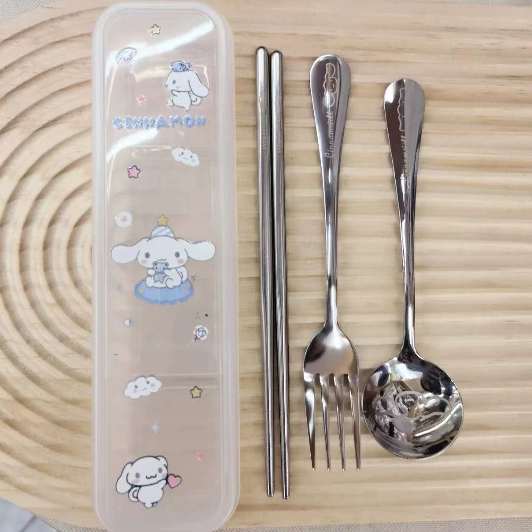Портативный набор столовых приборов (Sanrio) Cinnamoroll 3 предмета — ложка, вилка, футляр, лёгкий дорожный набор