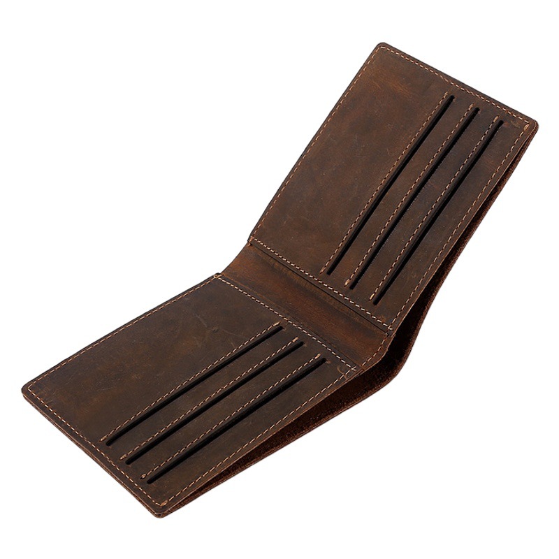 Nueva retro Crazy Horse hombres de cuero billetera de moda corta billetera de cuero genuino primera capa de piel de vaca simple titular de la tarjeta bienes de fábrica