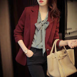 日系韩版休闲修身小西装显瘦宽松羊毛呢料西服外套女上衣秋冬新款