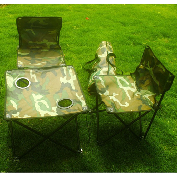 Directo de fábrica mochila portátil al aire libre mesa plegable y silla de picnic Silla de pesca camuflaje conjunto de tres piezas