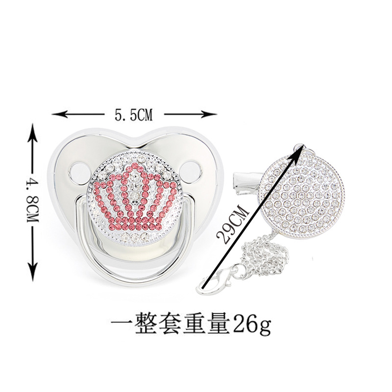 2022 nueva venta caliente transfronteriza plata diamante corona bebé chupete punto diamante bebé chupete