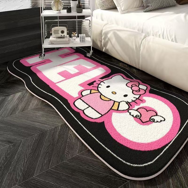 萌趣卡通仿羊绒凯蒂猫卧室装饰床边毯家用耐脏耐磨易打理地毯现货