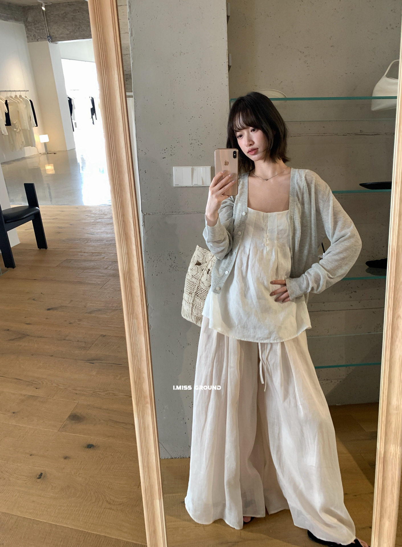 Quần culottes ống rộng chất liệu ramie mát mẻ, cạp chun, phong cách nghỉ dưỡng — màu hồng, Màu xanh sữa, màu mơ chi tiết 8