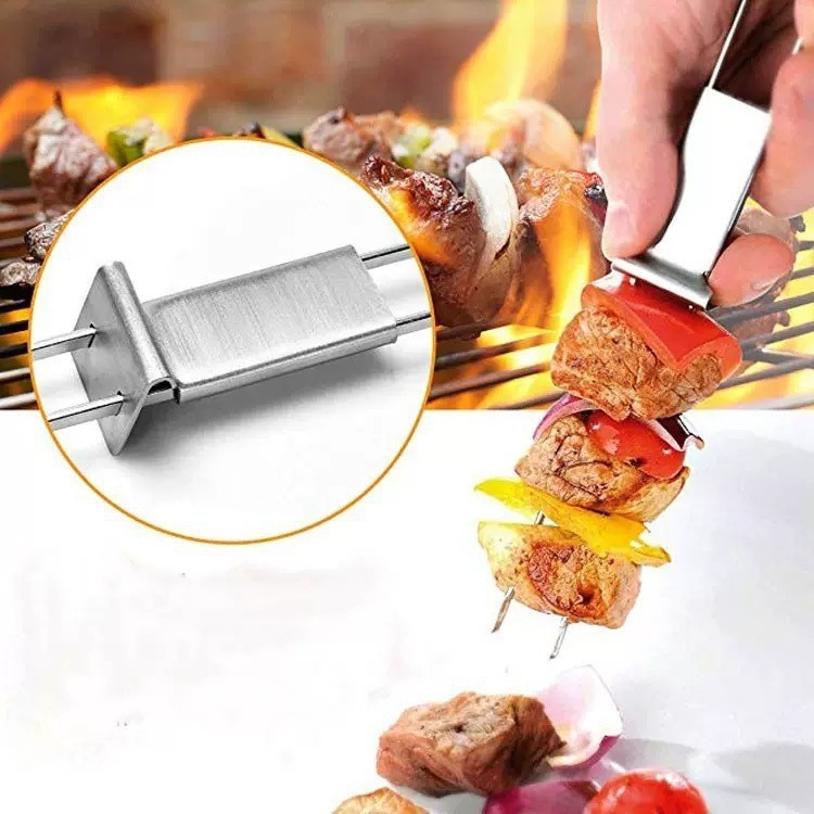 亚马逊不锈钢烧烤签家用半自动烧烤叉便携烤肉签户外露营BBQ工具|undefined