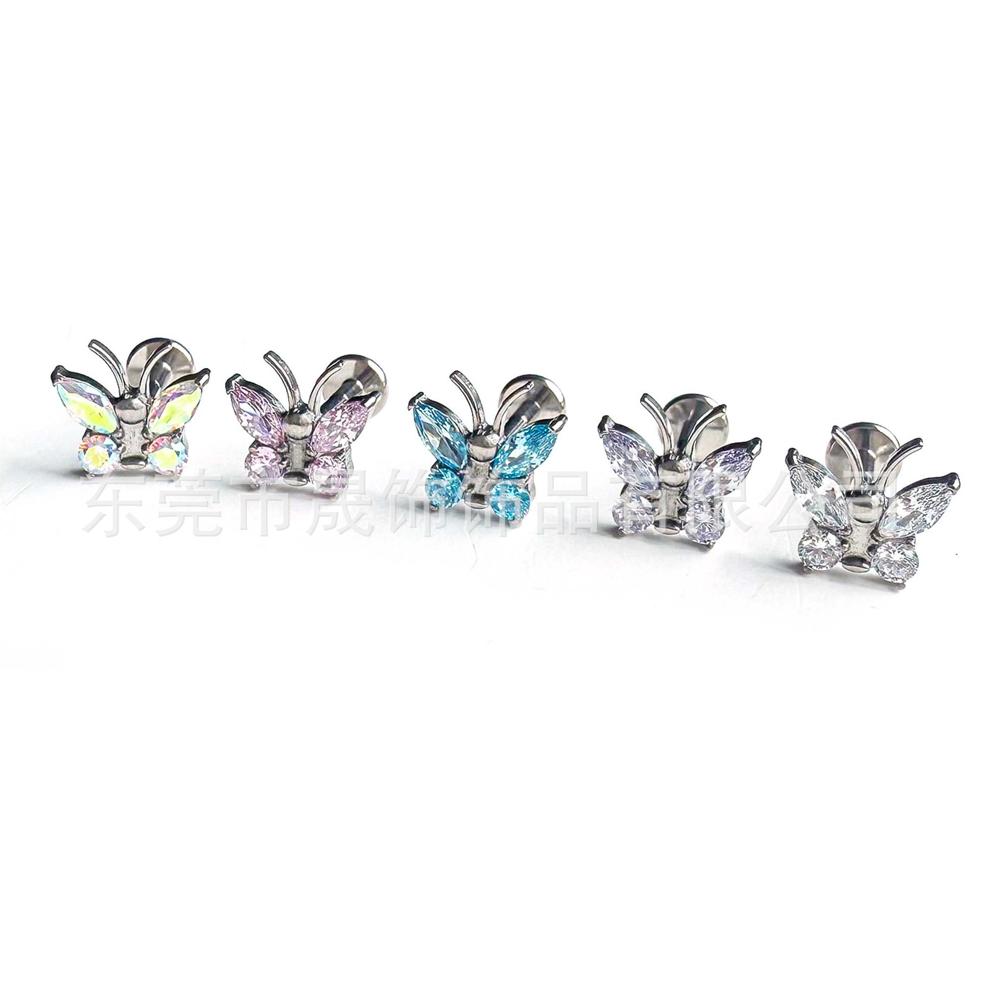 F136 Titanium 触角 Butterfly Cubic Zirconia Ear Stud Helix Cartilage Stud G23 Implant Grade Titanium Labret Stud 人体 Piercing Jewelry