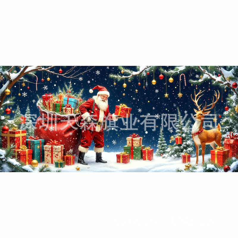跨境新款圣诞节车库旗宽幅大尺寸节日庆祝活动真实感装饰背景温馨|undefined