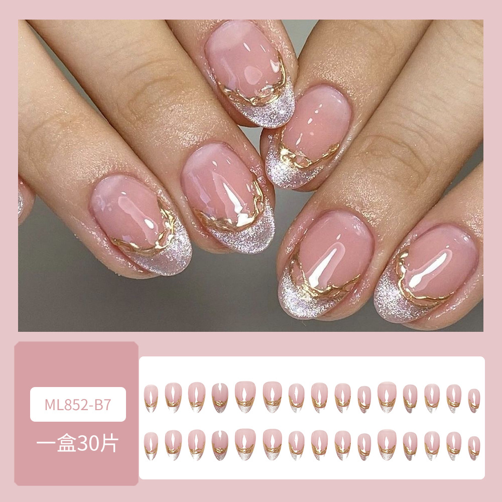 Gato Eye Wear, uñas cortas, parche simple para uñas con brillo de Phnom Penh, 30 piezas, manicura francesa en caja en forma de almendra