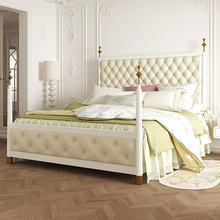 法式复古设计师双人床黄铜罗马柱格林床全实木床拉扣美式床轻奢