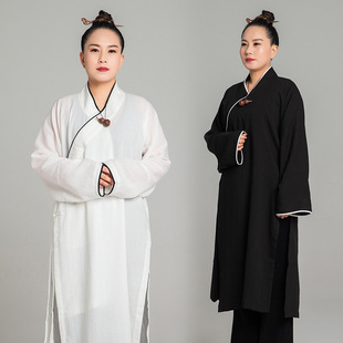 Wunong 2023 New Tai Chi Suit, Taoist Suit, Layman Suit, Linen Mid-Length Oblique Lapel Practice Robe